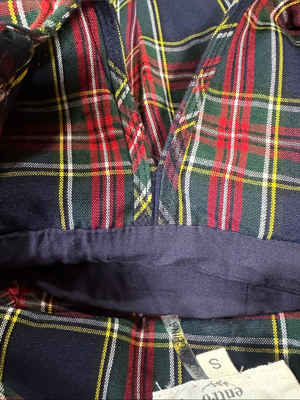 Entro Navy Plaid V Neck Puff Sleeve Babydoll Mini Dress S Small - Picture 9 of 10
